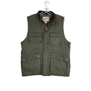 Woolrich Mens M Moss Green Plaid Flannel Lined Insulated Corduroy Collar Vest